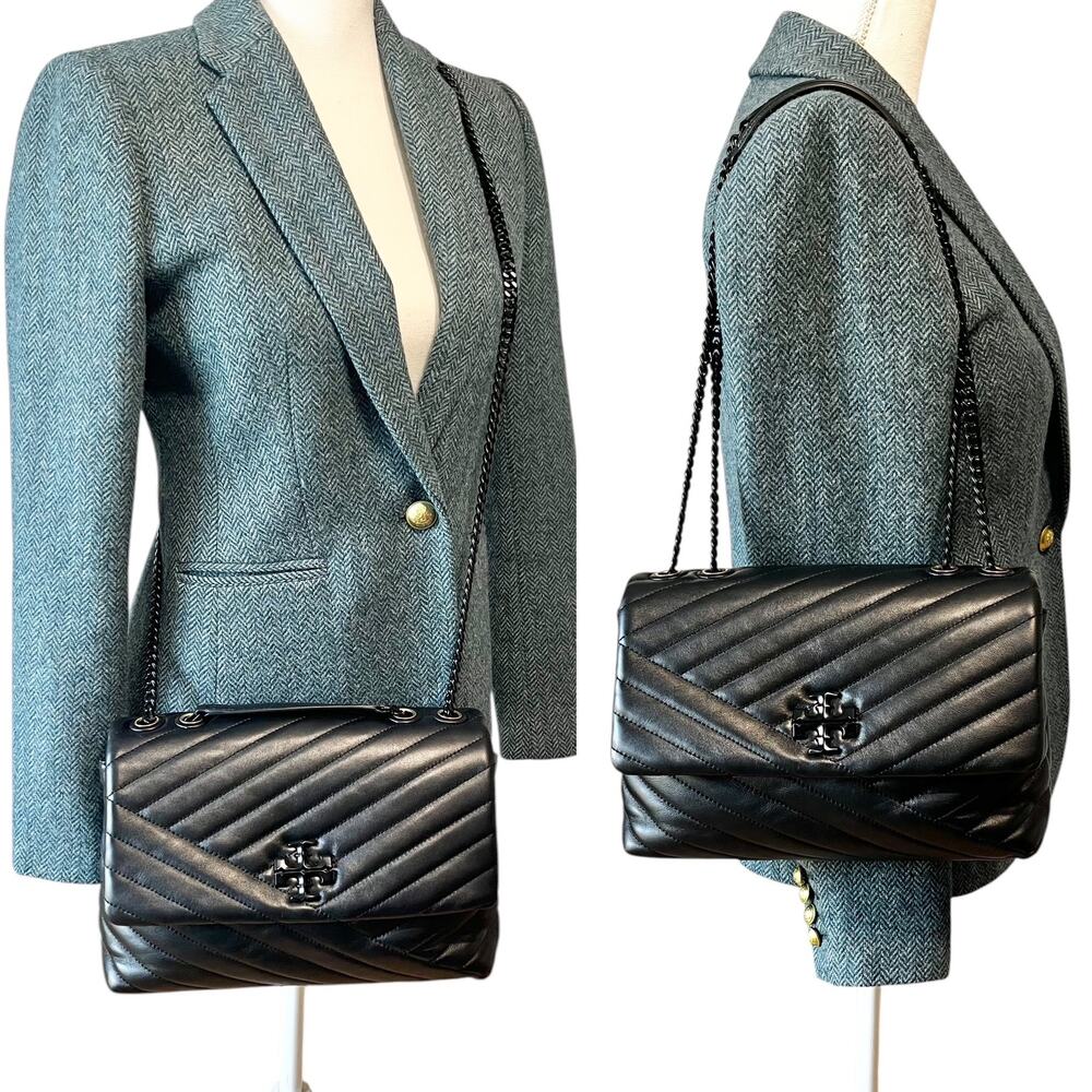 Tory Burch Kira Chevron Powder Coated Leather Quilted Convertible Shoulder Bag - Picture 8 of 12